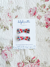 Load image into Gallery viewer, Little Red Heart and Blue Flower Bow Hair Clips