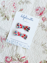 Load image into Gallery viewer, Little Red Heart and Blue Flower Bow Hair Clips