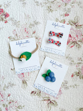 Load image into Gallery viewer, Little Red Heart and Blue Flower Bow Hair Clips