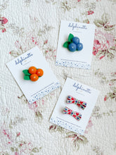Load image into Gallery viewer, Little Red Heart and Blue Flower Bow Hair Clips