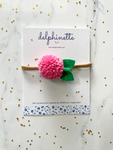 Load image into Gallery viewer, Pink Pom Pom Flower Hair Clip