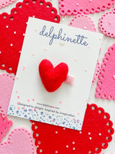 Load image into Gallery viewer, delphinette handmade felt little girl/baby girl hair accessory - a little red heart that can be customized as a hair clip, headband or hair tie. Handmade in Canada.
