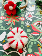 Load image into Gallery viewer, delphintte handmade felt christmas red and white peppermint hair clip, headband, hair band, hair tie