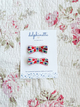 Load image into Gallery viewer, Little Red Heart and Blue Flower Bow Hair Clips
