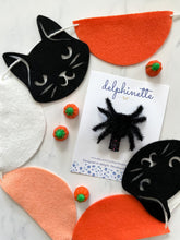 Load image into Gallery viewer, halloween black spider, halloween hair clips, girls hair clips, black sparkle hair clips, black glitter hair clips, girls halloween hair accessory, halloween party
